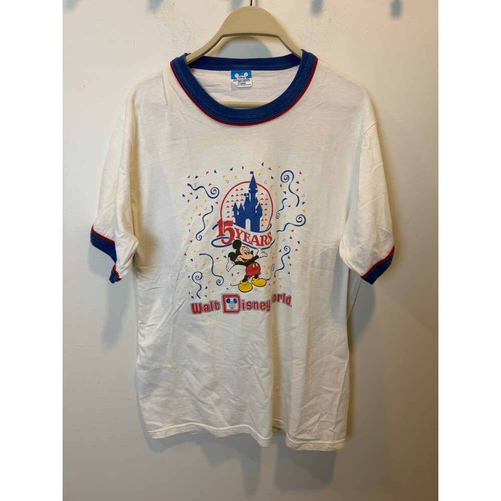 Vintage 1990s Walt Disney World 15 Years Mickey Mouse T-Shirt XL Ringer Tee